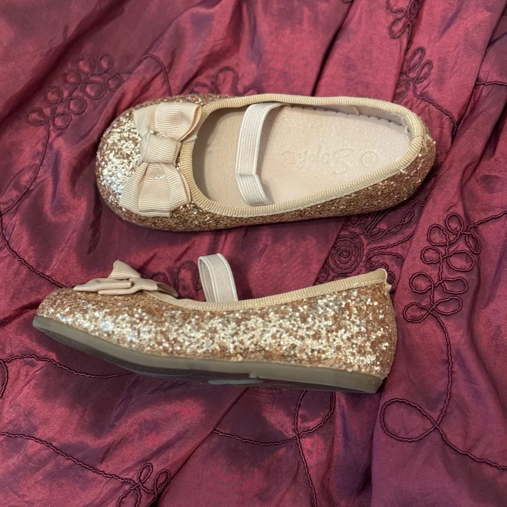 Sophie / Girl Champagne Glitter Bow Shoes Size 24 ( 7.5-8 USA)